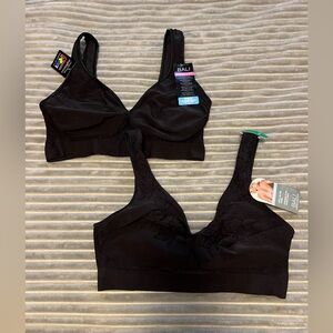 (2) Bali Womens Cool Comfort Revolution Black Bra Bralette Wirefree Wireless L